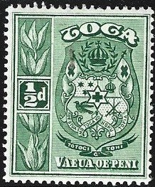 To 5 - 1897/34 - Tonga/Coat of Arms/geelgroen, Ophalen of Verzenden, Postfris