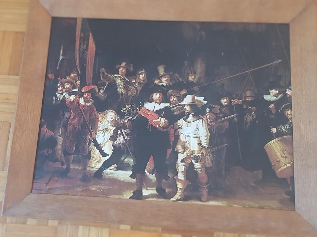 De Nachtwacht poster in antieke eikenhouten lijst, Ophalen