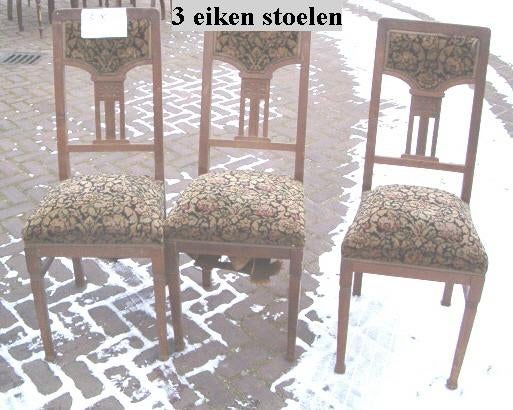 3 eiken stoelen met bekleding voor liefhebber, Huis en Inrichting, Stoelen, Ophalen, Gebruikt, Stof, Antiek jaren 40