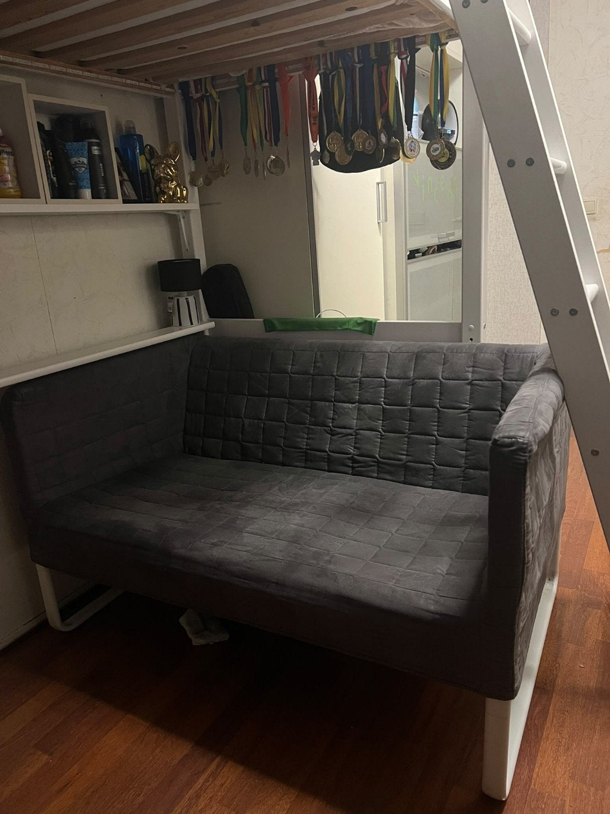 knopparp ikea grijs bankje 120 x 60, Ophalen, Gebruikt, Tweepersoons, Rechte bank