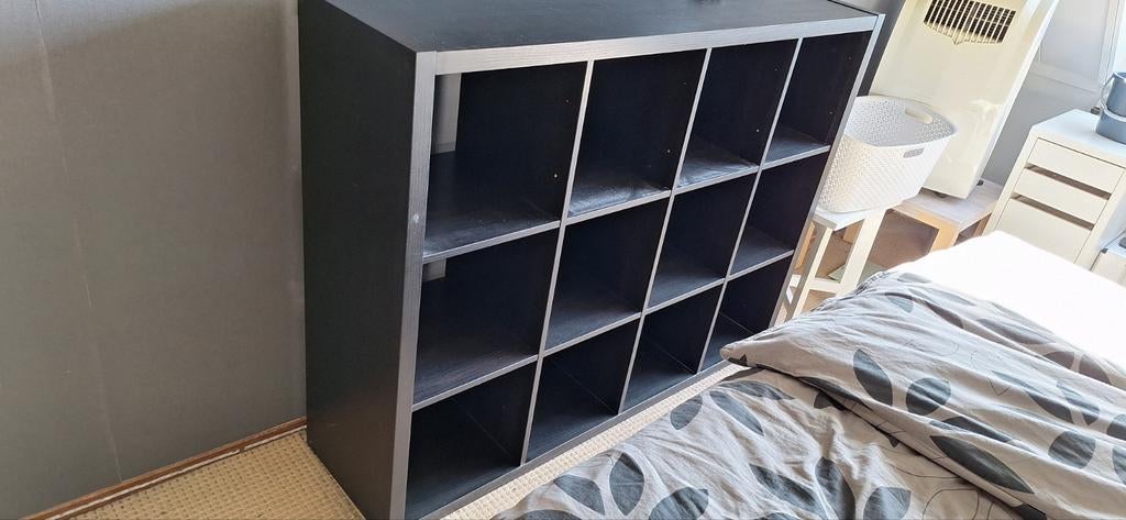 IKEA Kallax 12-vaks kast - Zwart, Ophalen, Met plank(en), Gebruikt, 100 tot 150 cm