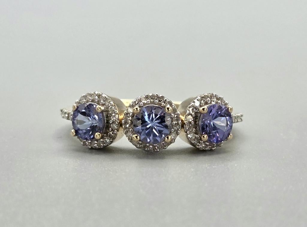 Gouden Vintage ring edelsteen tanzaniet en diamant. 2026/256, ., Paars, Ophalen of Verzenden, Zo goed als nieuw