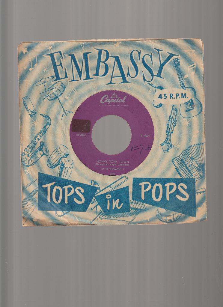 HANK  THOMPSON  --  HONKY  TONK  TOWN, Verzenden, Originele persing, 7 inch, Single