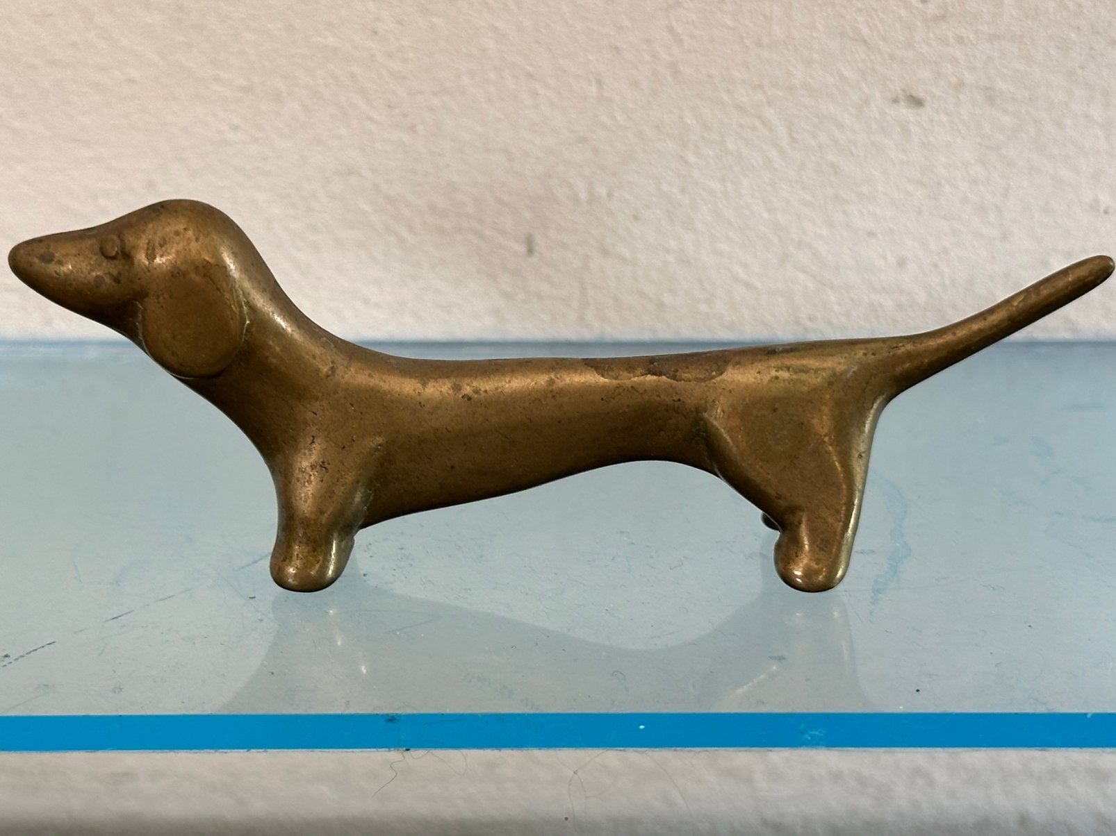 Vintage koper Teckel hond beeldje, Ophalen of Verzenden, Zo goed als nieuw, Hond of Kat, Beeldje of Figuurtje