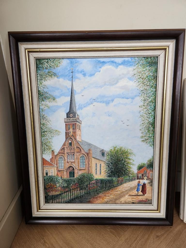Prachtig antiek schilderij kerk Venhuizen, Antiek en Kunst, Ophalen