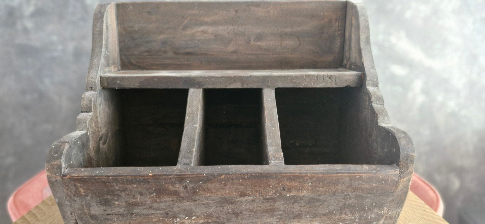 Antieke houten bestekbak / opberger, Ophalen