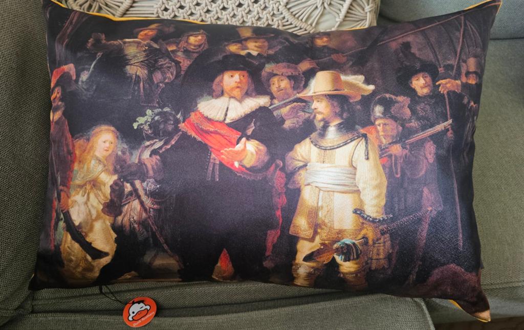 MondiArt Sierkussen Nachtwacht Rembrandt 65 x 45 cm., Ophalen of Verzenden, Nieuw, Zwart, Rechthoekig