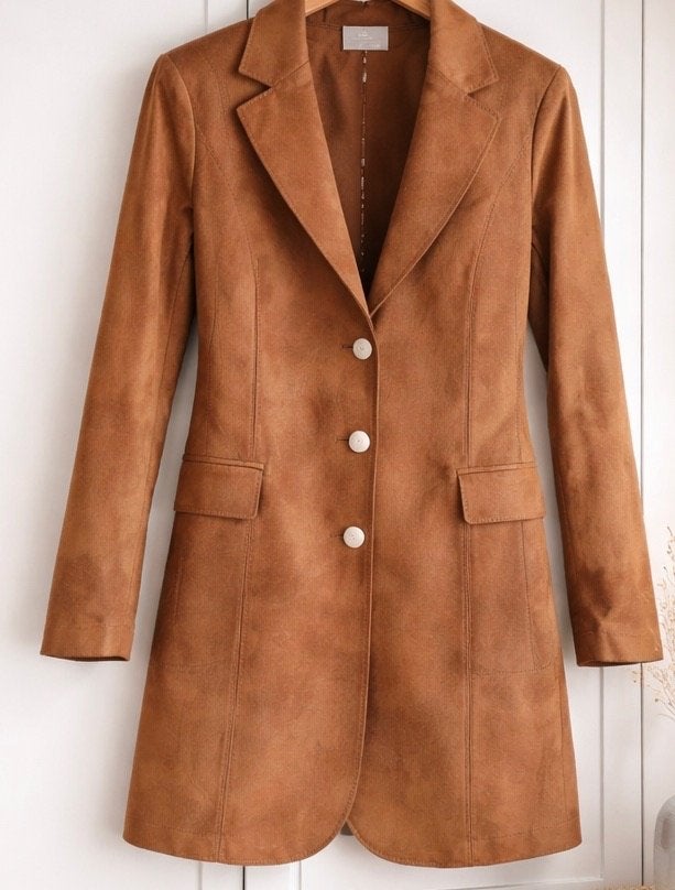 Helena Hart suede look lange blazer camel nieuw S, Bruin, Nieuw, Jasje, Maat 36 (S)