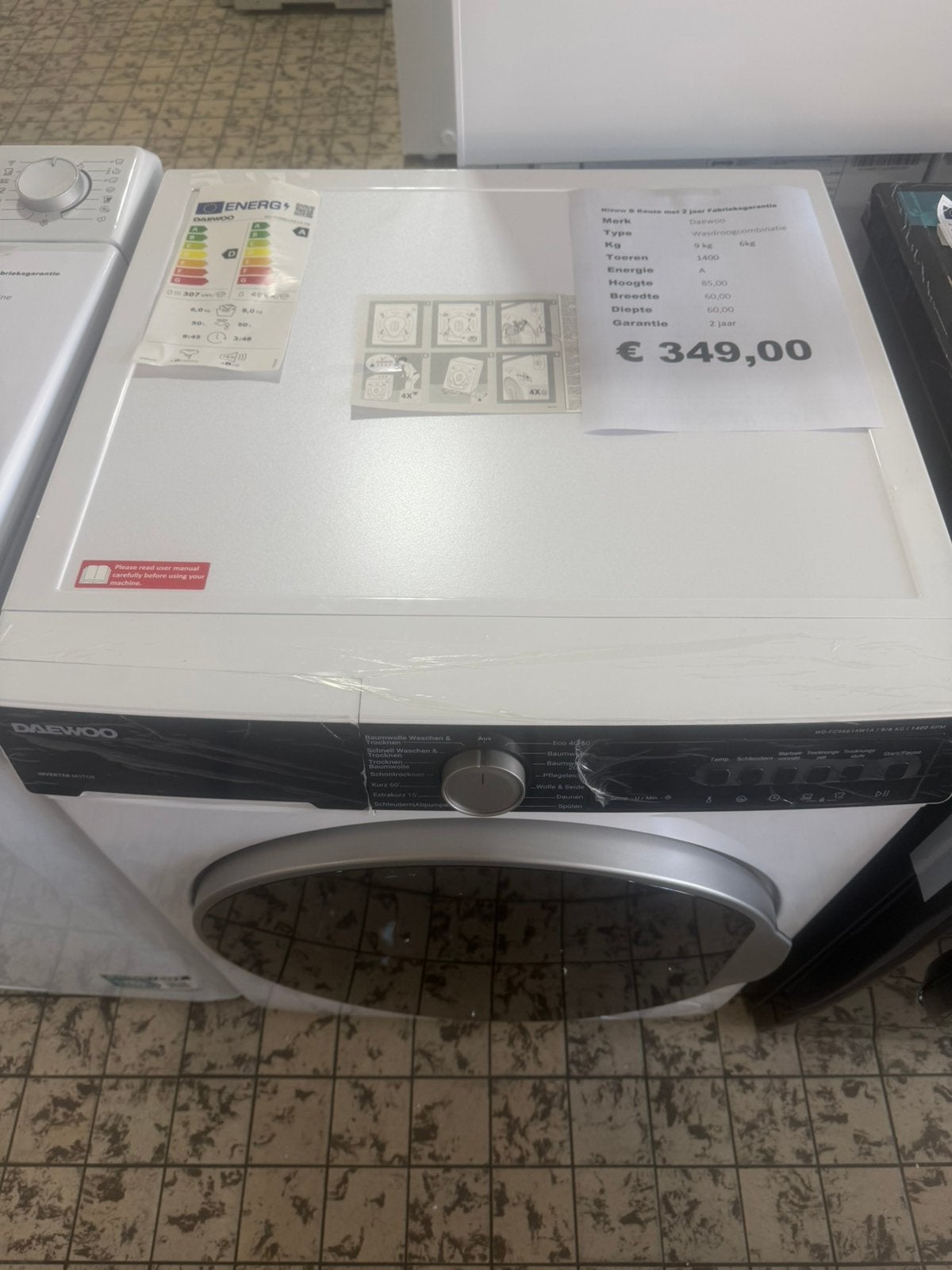 Daewoo wasdroog combinatie nieuw 9-6 kg, Ophalen, Minder dan 85 cm, 8 tot 10 kg, Nieuw