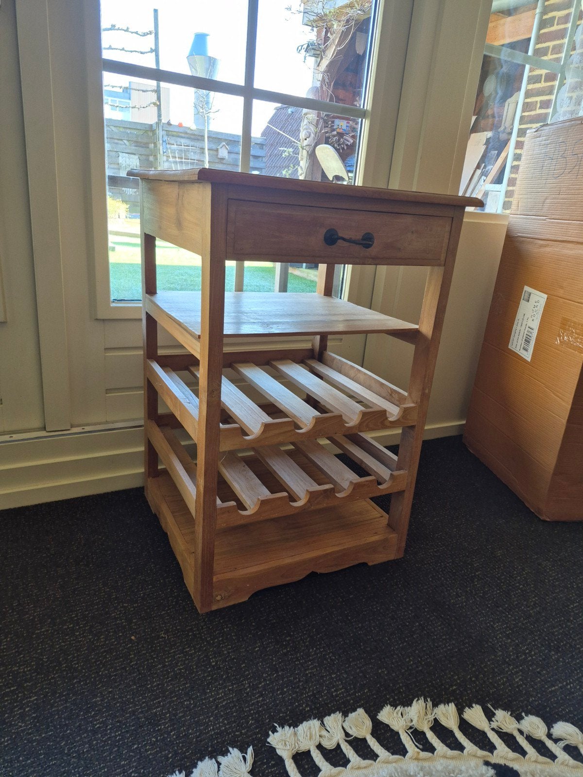 Teakhouten wijnkast, Ophalen, Zo goed als nieuw, Hout, Minder dan 50 cm