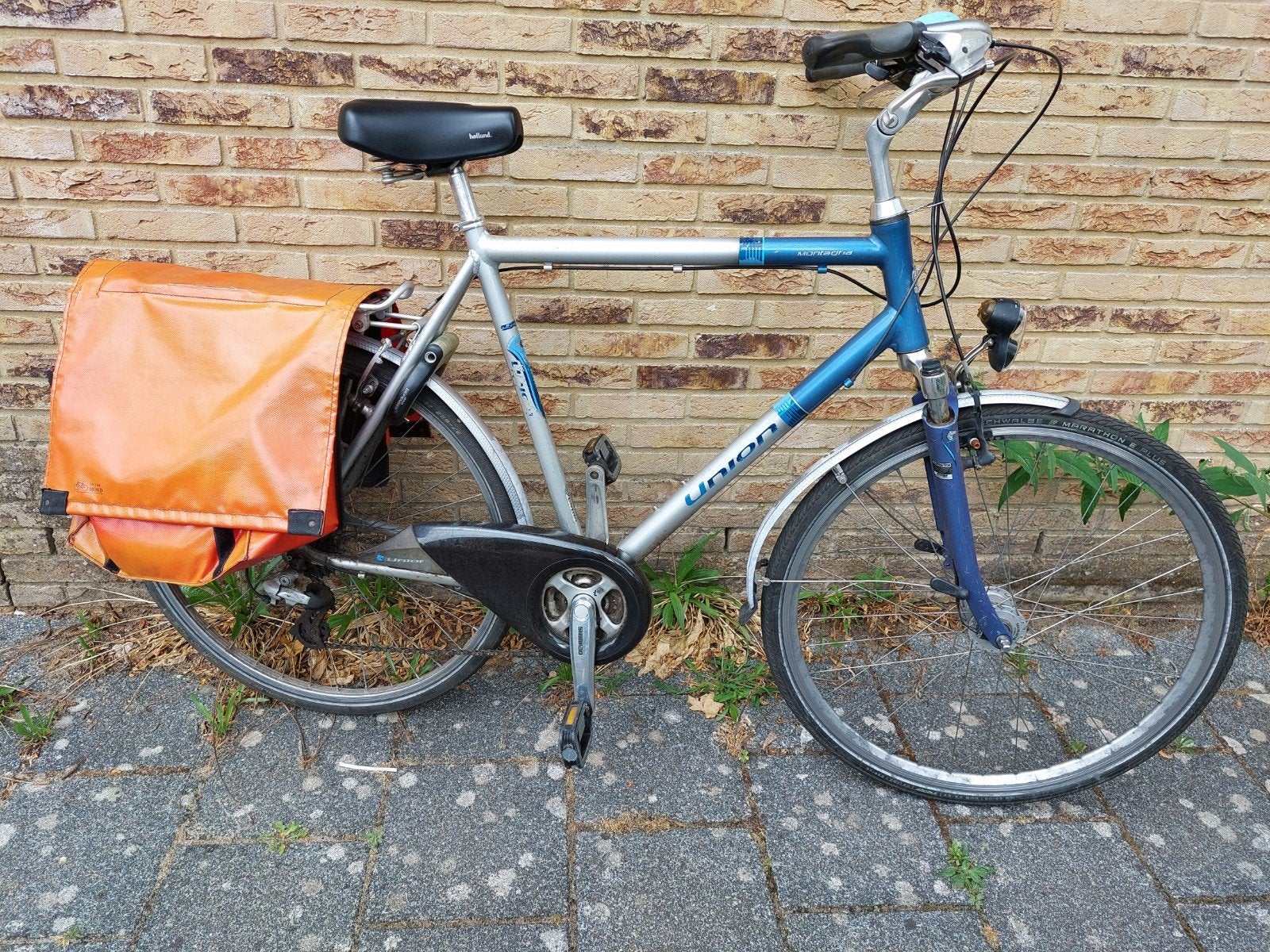 Union herenfiets met fietstassen. framehoogte 63 cm, Gebruikt, Velgrem, 61 tot 65 cm, Ophalen