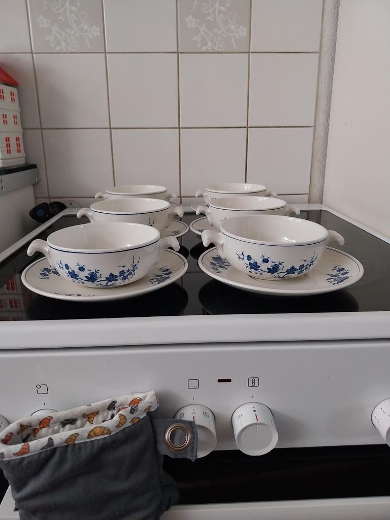 Boch Grand Bouquet Soepkommen met Schotels (6 stuks), Ophalen of Verzenden