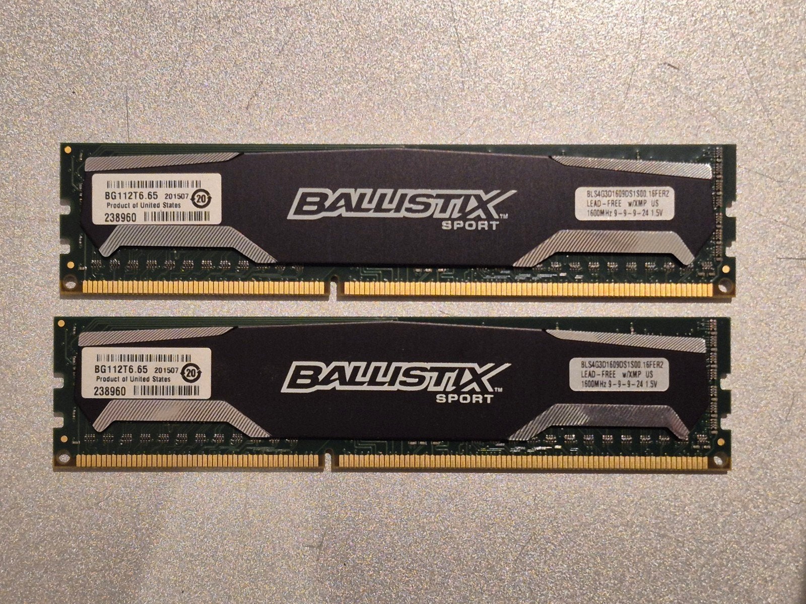 2x 4GB Ballistix Sport DDR3 RAM Geheugenmodules, Computers en Software, RAM geheugen, Gebruikt, 8 GB, DDR3, Ophalen of Verzenden