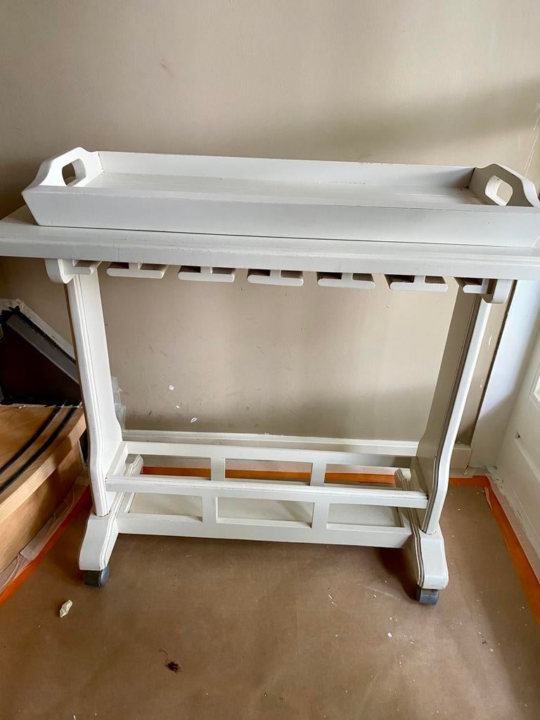 Witte Butlertray op wieltjes, Ophalen, Gebruikt, 50 tot 100 cm, 25 tot 50 cm