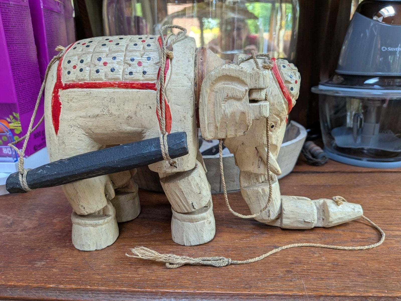 Vintage Poppenkast Olifant uit India - Houten Marionet, Ophalen, Zo goed als nieuw