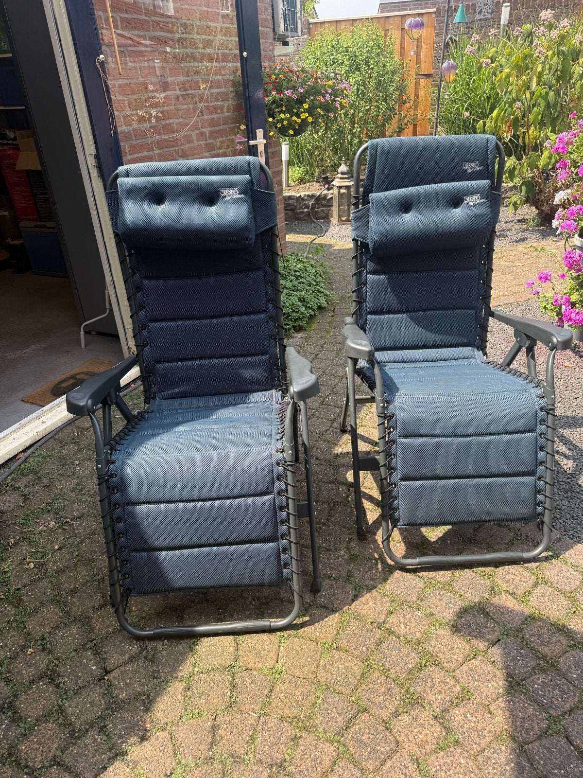 2x Crespo Relaxstoelen AP/232 Air deluxe met draagtas - zgan, Tuin en Terras, Ophalen, Zo goed als nieuw, Metaal, Verstelbaar