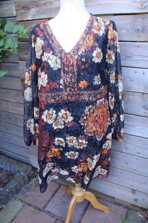 Jurk zwart/ rood/ oranje Paprika mt M Vaste prijs, Kleding | Dames, Jurken, Maat 42/44 (L), Ophalen of Verzenden, Zo goed als nieuw