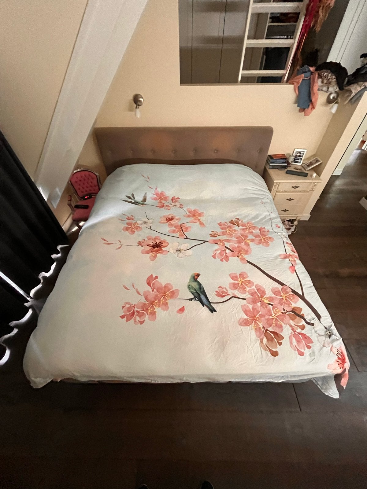 tweepersoons boxspringbed met hoofdbord, Huis en Inrichting, Ophalen, Bruin, 210 cm, Tweepersoons