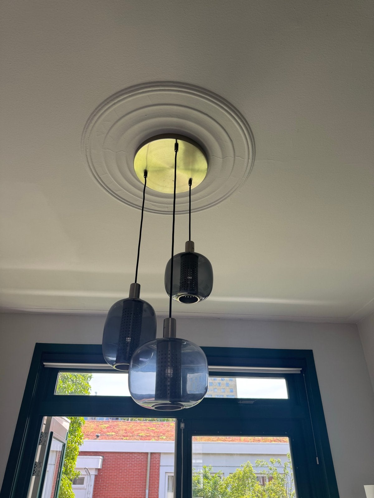 IKEA HÖGVIND Plafondlamp 3 lampen, vernikkeld/grijs glas, Ophalen, GU10, Modern, Glas