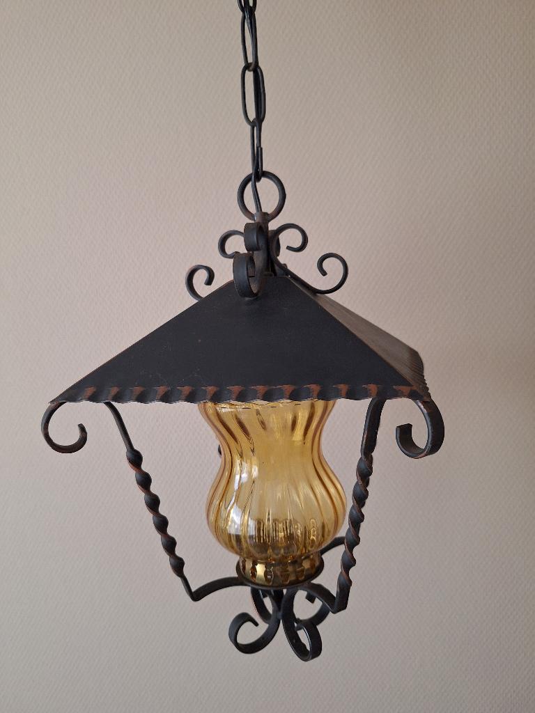 Hanglamp met geel glas jaren 70., Ophalen, Gebruikt, Glas, Minder dan 50 cm