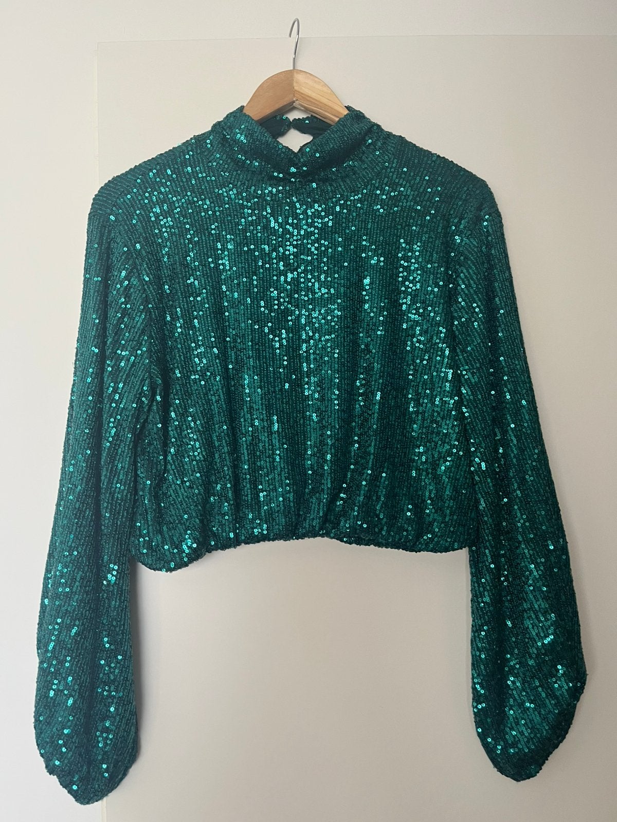 Glitter top donkergroen, Kleding | Dames, Tops, Maat 38/40 (M), Ophalen of Verzenden, Lange mouw, Gedragen