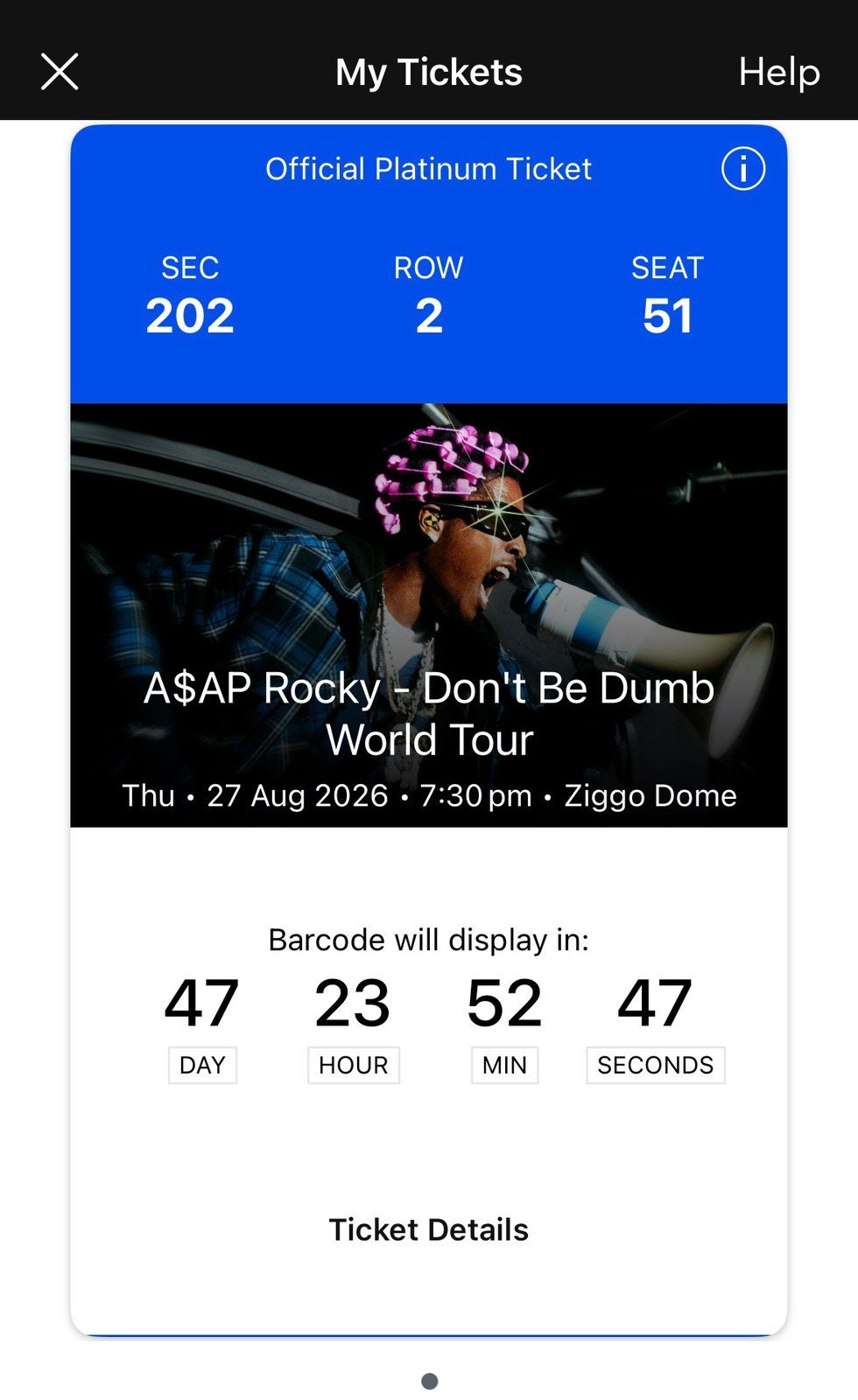 Asap Rocky ticket, Tickets en Kaartjes, Eén persoon