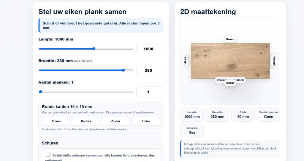 Eikenhout plank op maat, vensterbank nis wandplank, Doe-het-zelf en Verbouw, Hout en Planken, Nieuw, Eiken, Plank