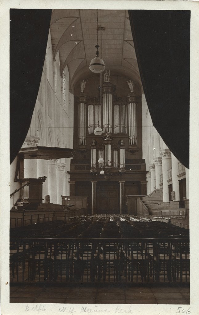 Delft interieur Nieuwe Kerk orgel, Ophalen of Verzenden, Voor 1920, Ongelopen, Zuid-Holland