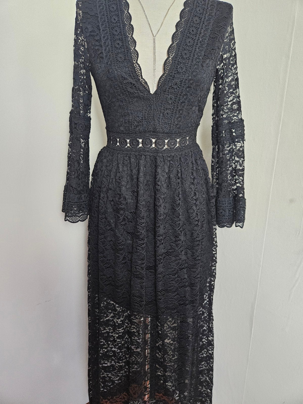 Prachtige z.g.a.n. zwart kanten jurk van Vintage Dressing!, Maat 38/40 (M), Vintage Dressing, Zwart, Ophalen of Verzenden