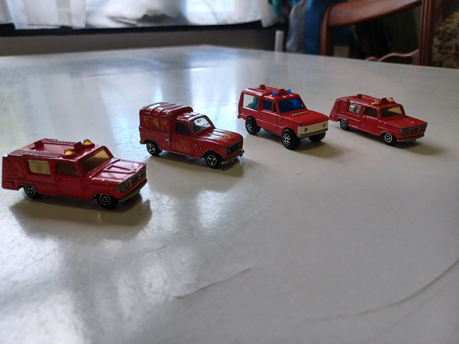 Set van 4 Majorette brandweerauto's - Vintage speelgoed, Ophalen of Verzenden, Gebruikt, Auto
