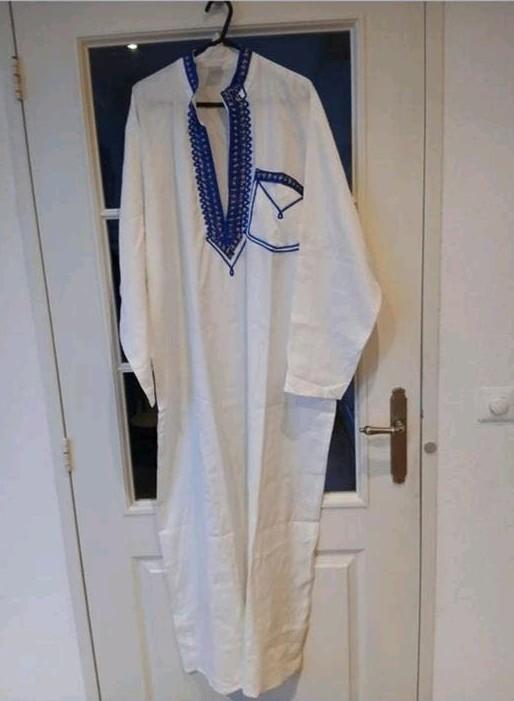Sjeik carnavalspak wit met blauw - 140 cm lang, Carnaval, Overige maten, Ophalen of Verzenden, Zo goed als nieuw