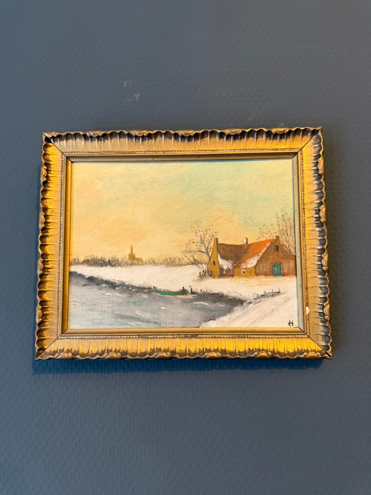 Origineel winters landschap –olieverfschilderij in sierlijst, Ophalen