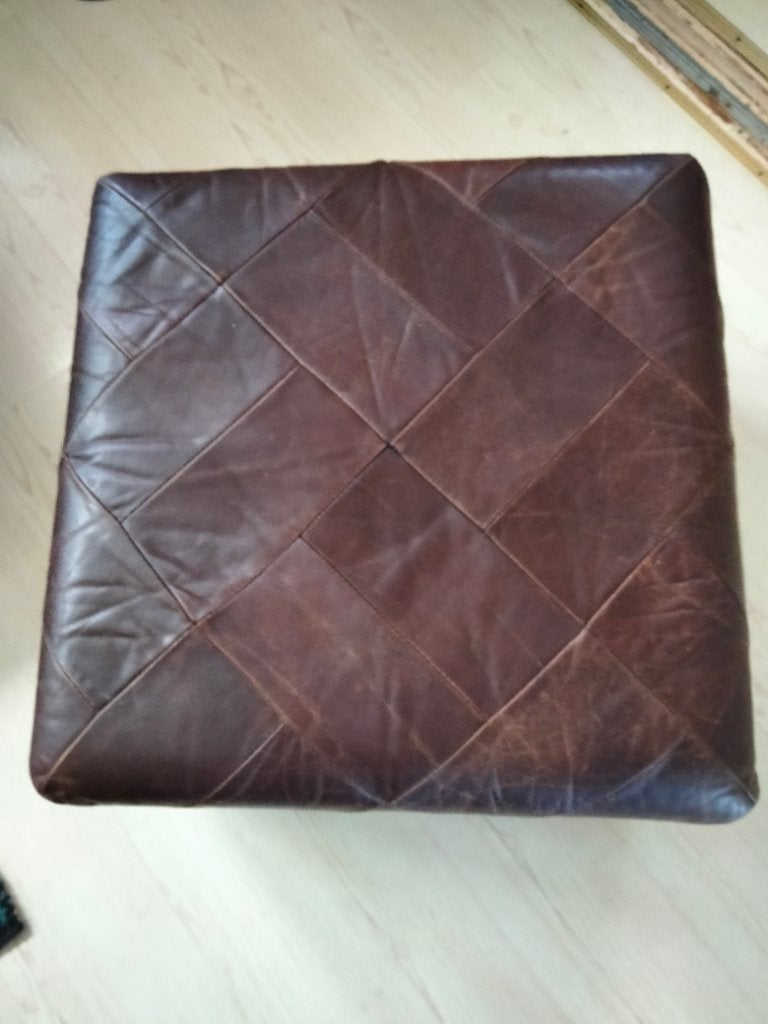Retro jaren '70 leren poef, Ophalen, Gebruikt, Retro , vintage, Leer