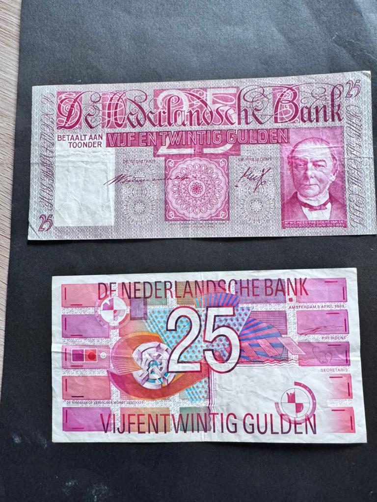 2 nederlandse bankbiljetten van 25,- gulden, Postzegels en Munten, Bankbiljetten | Nederland, Ophalen of Verzenden, 25 gulden