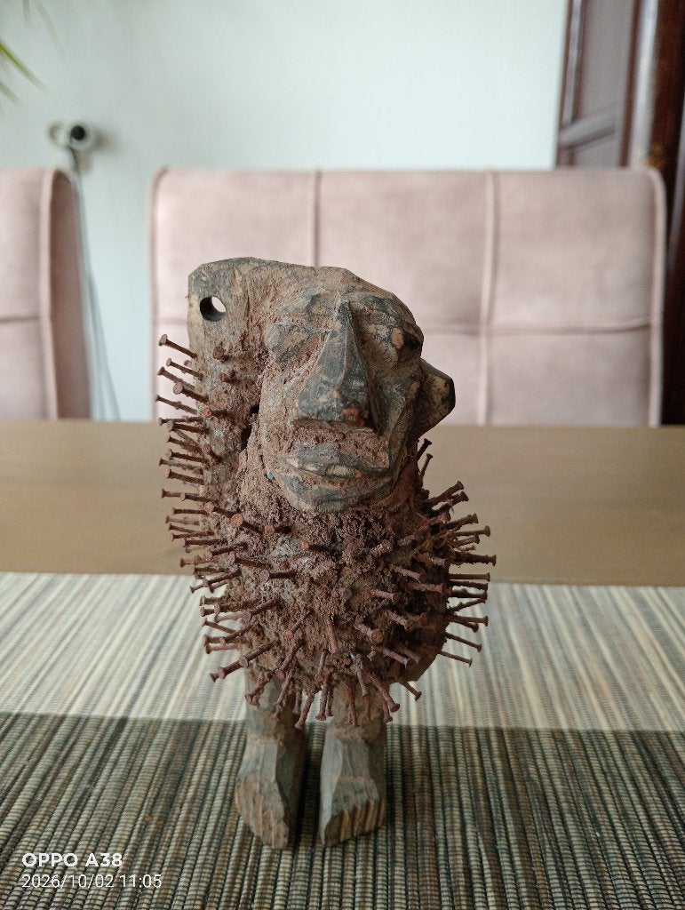 Afrikaans beeldje Nkisi Nkondi, Hout, Bruin, 13 cm, Afrika