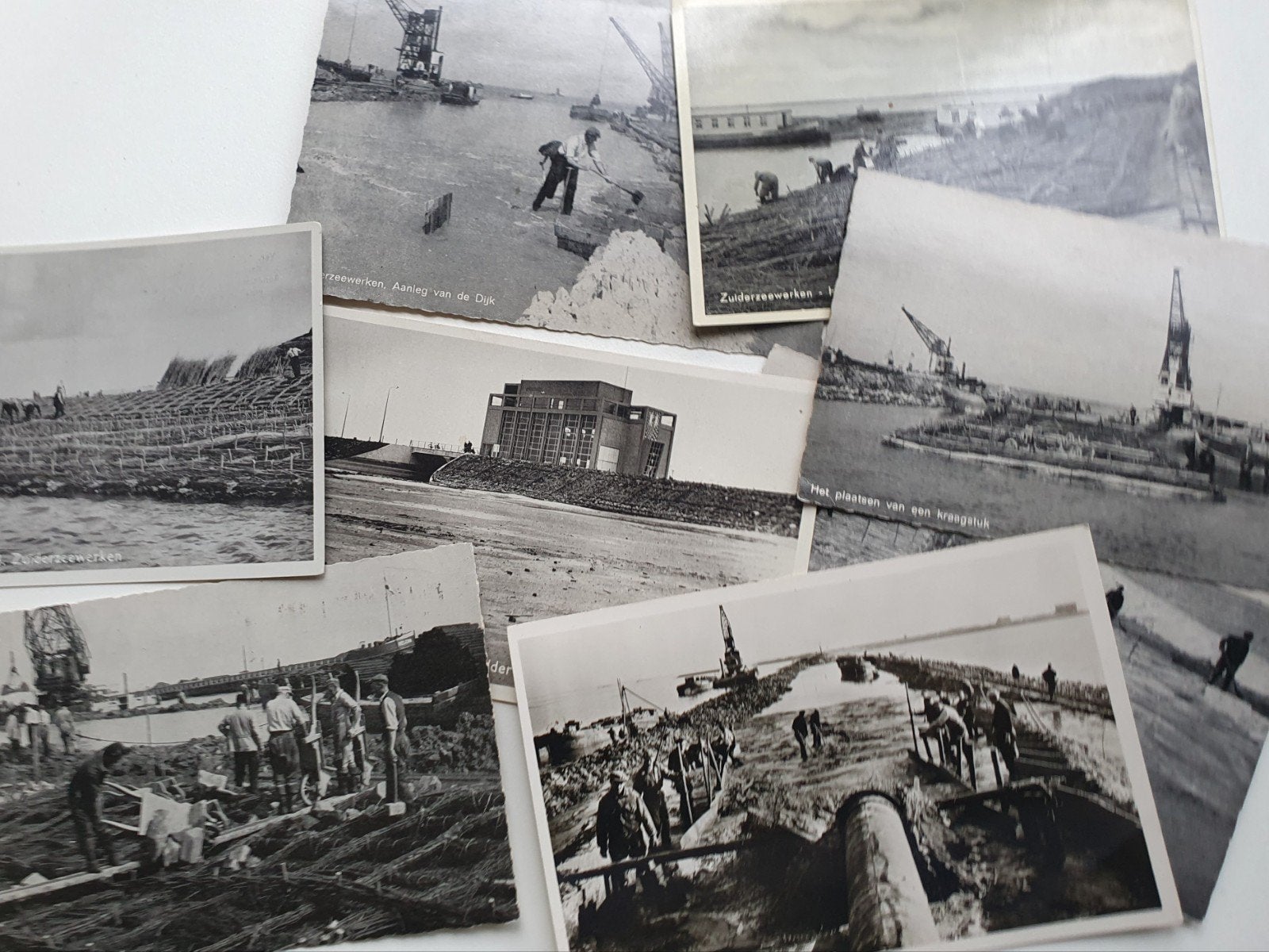 Zeldzame ansichtkaarten Zuiderzeewerken (8 stuks), Ophalen of Verzenden, 1940 tot 1960, Gelopen, Flevoland