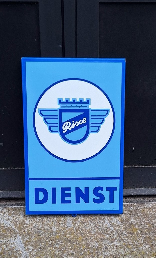 Origineel emaille reclamebord Rixe Dienst motorfietsen., Reclamebord, Gebruikt, ., Ophalen of Verzenden