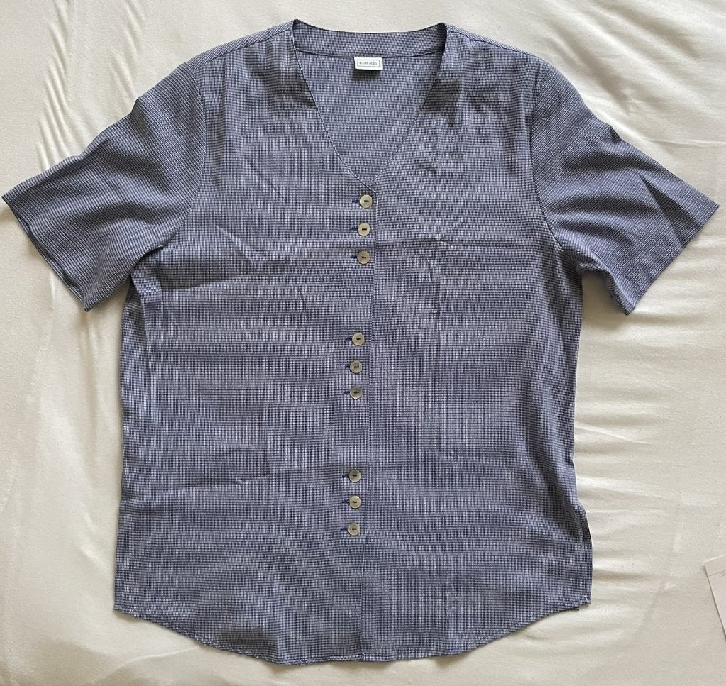 Vintage Blouse Viscose Blauw Korte Mouw Maat 40, Maat 38/40 (M), Blauw, Ophalen of Verzenden, Zo goed als nieuw