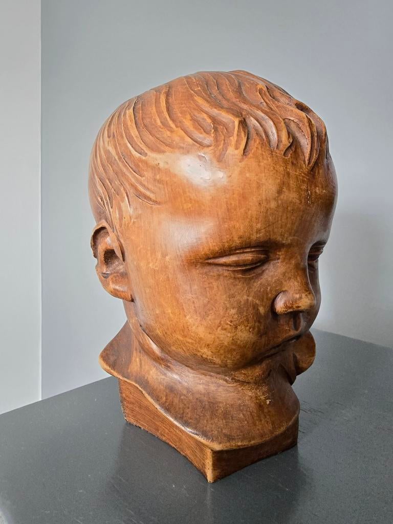 Antieke gemerkte buste / kinderhoofd gemaakt van Paridur, Antiek en Kunst, Kunst | Beelden en Houtsnijwerken, Ophalen of Verzenden