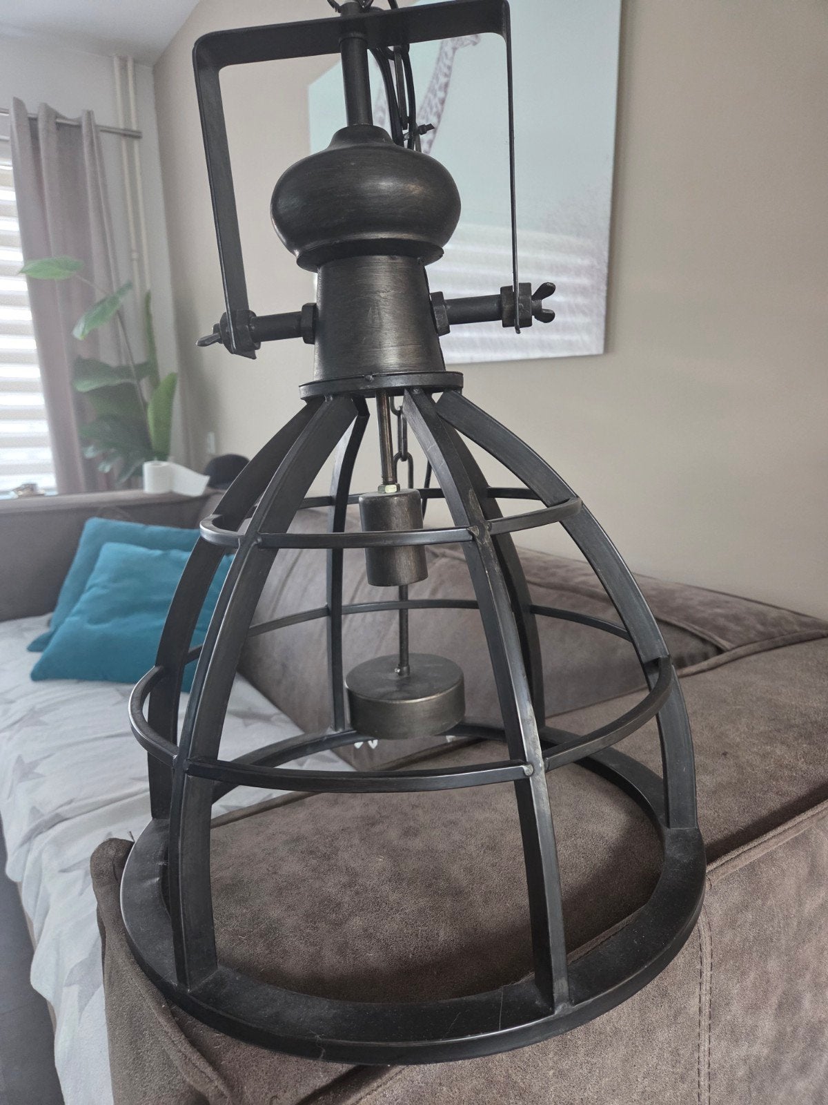 Industriële Zwarte Metalen Hanglamp, Ophalen, E27 (groot), Zo goed als nieuw, Metaal