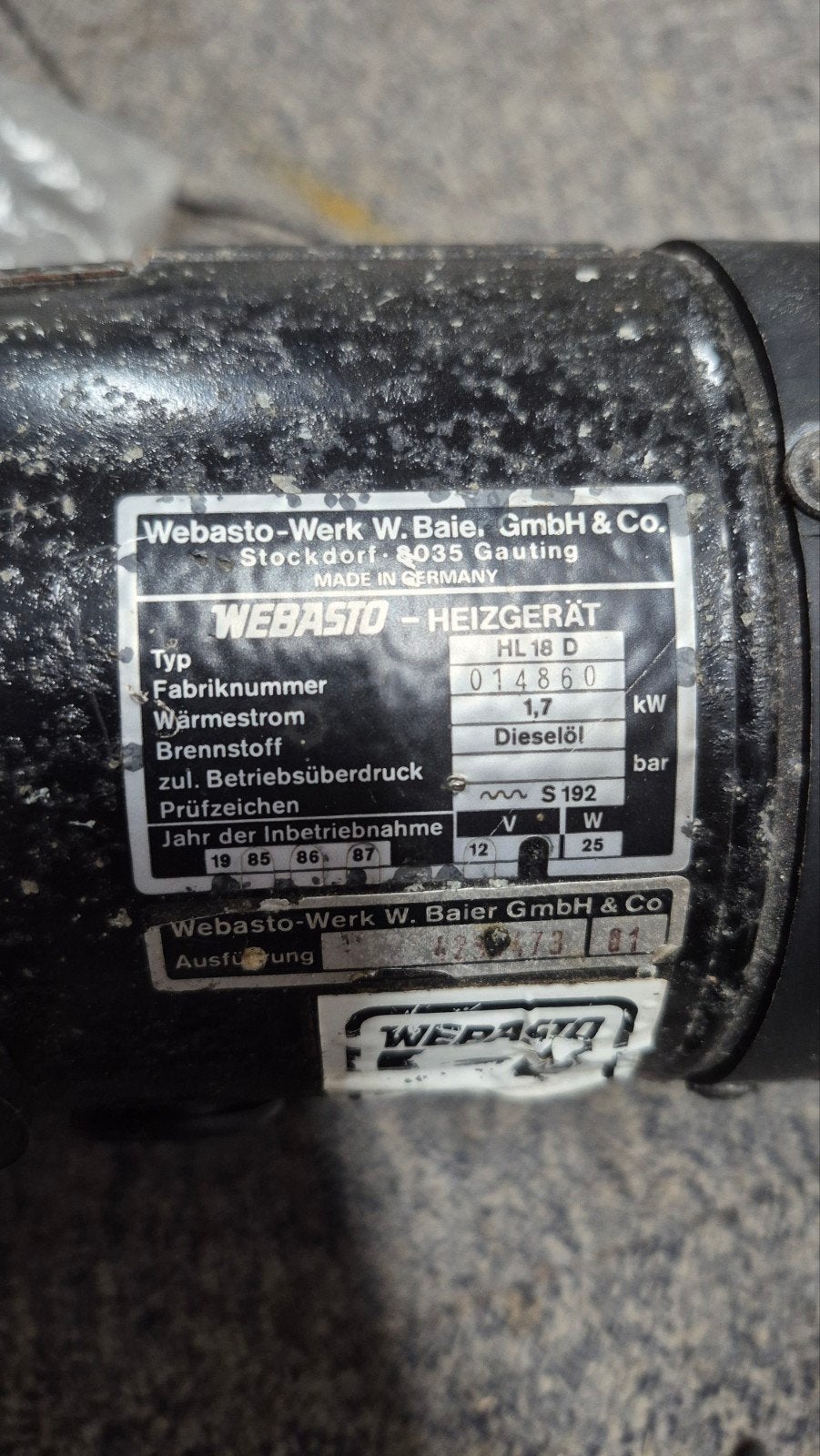 Webasto HL 18 D Diesel Standkachel - Oldtimer Verwarming, Ophalen of Verzenden, Gebruikt, Universele onderdelen