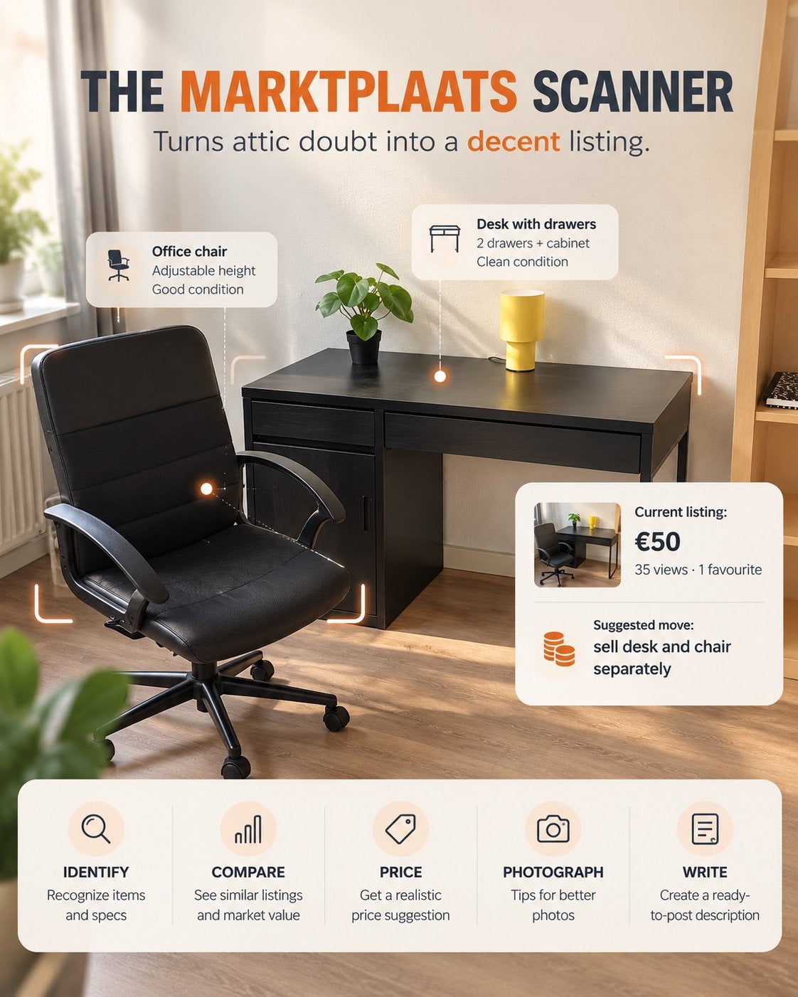 Zwart bureau met lades en kastje, Zwart, Gebruikt, Ophalen of Verzenden, Computerbureau