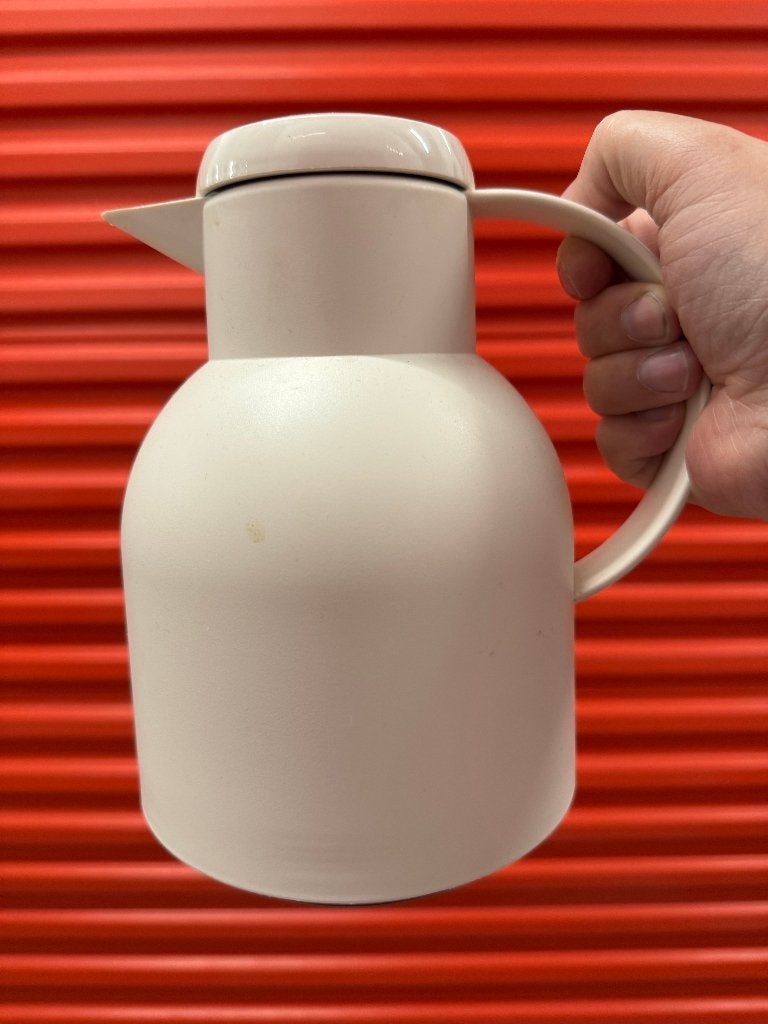 Stijlvolle witte thermoskan, 1 liter met drukknop, Overige typen, Kunststof, Ophalen of Verzenden, Zo goed als nieuw