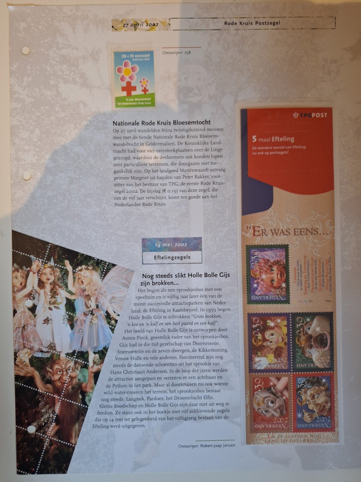 Efteling Postzegels en Rode Kruis Bloesemtocht Zegel 2002, Ophalen of Verzenden, Na 1940, Postfris