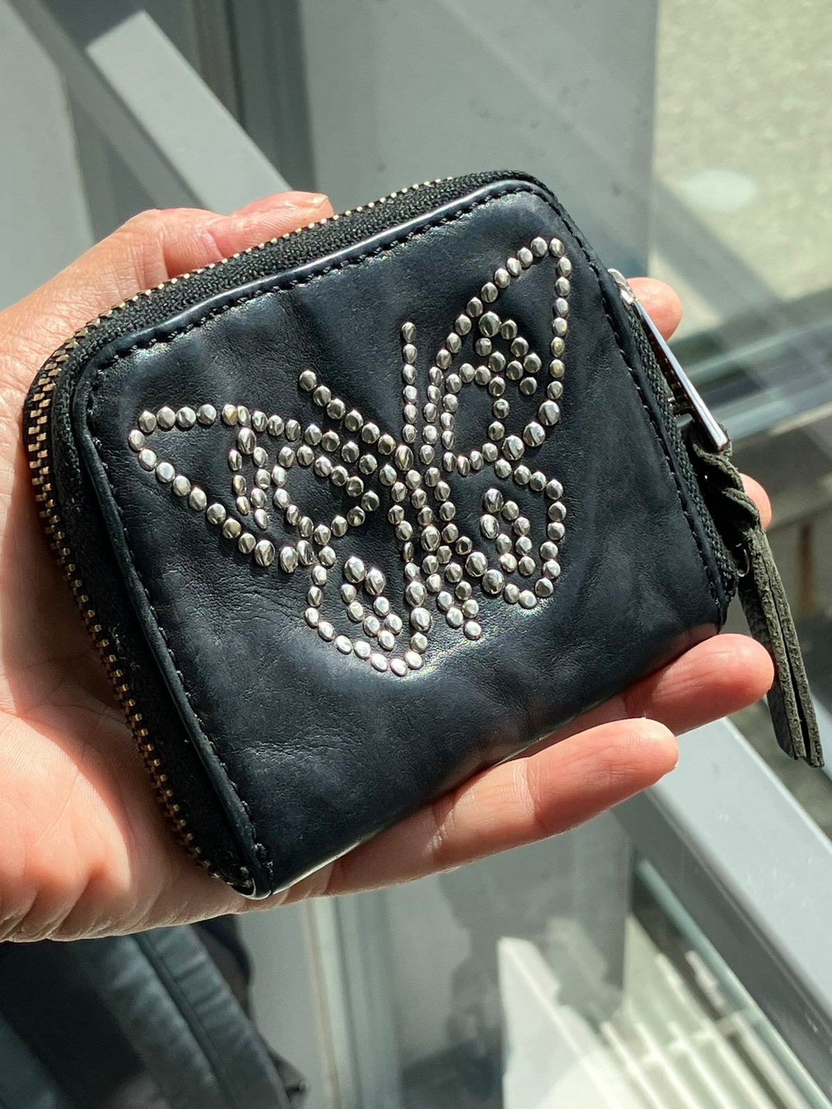 Z&V Compact Black Leather Mini Wallet with Studded Butterfly, Overige merken, Verzenden, Zwart, Nieuw