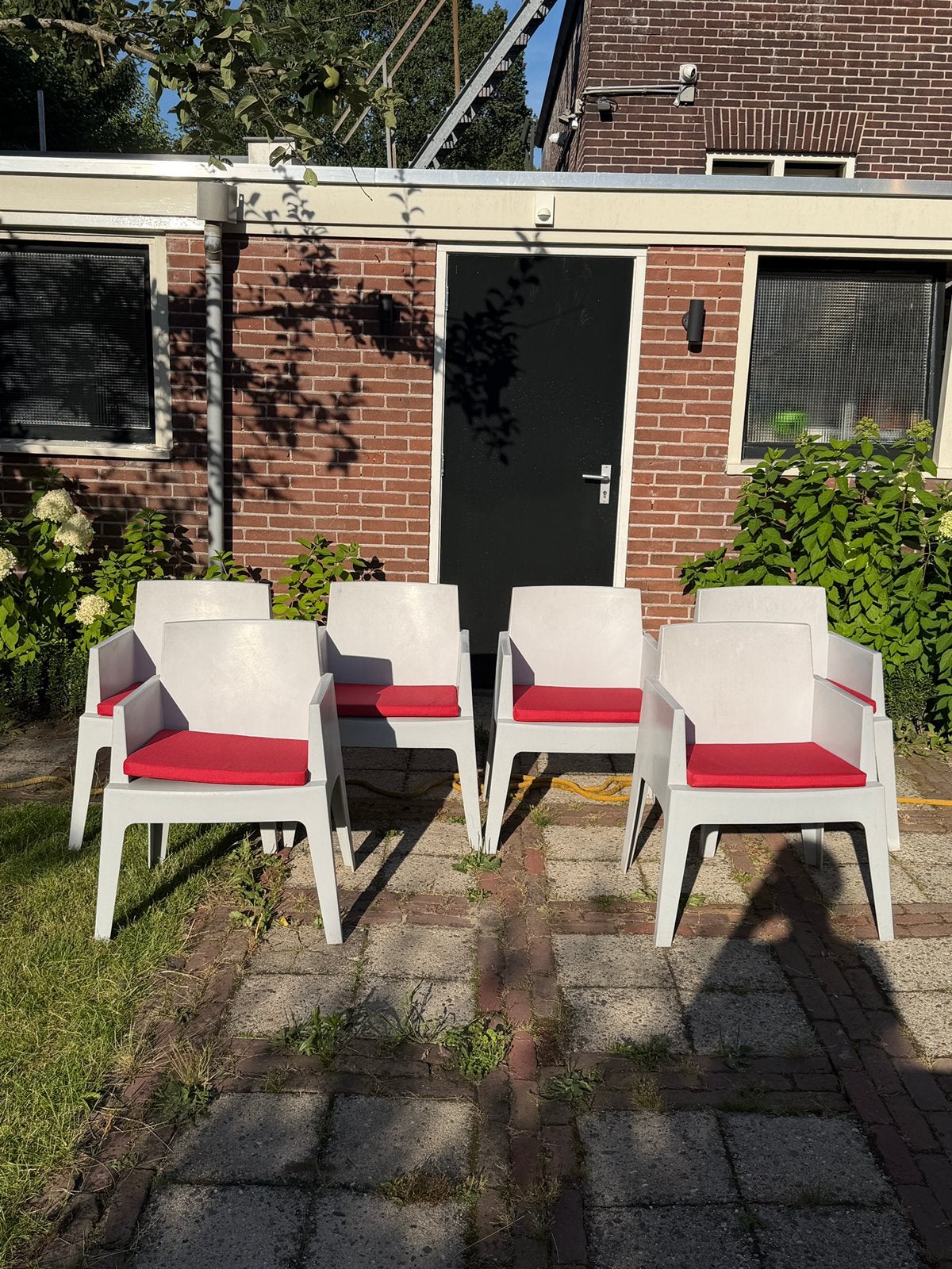 6 tuinstoelen Box van Siësta + 6 kussentjes, Ophalen, Gebruikt, Kunststof, Stapelbaar