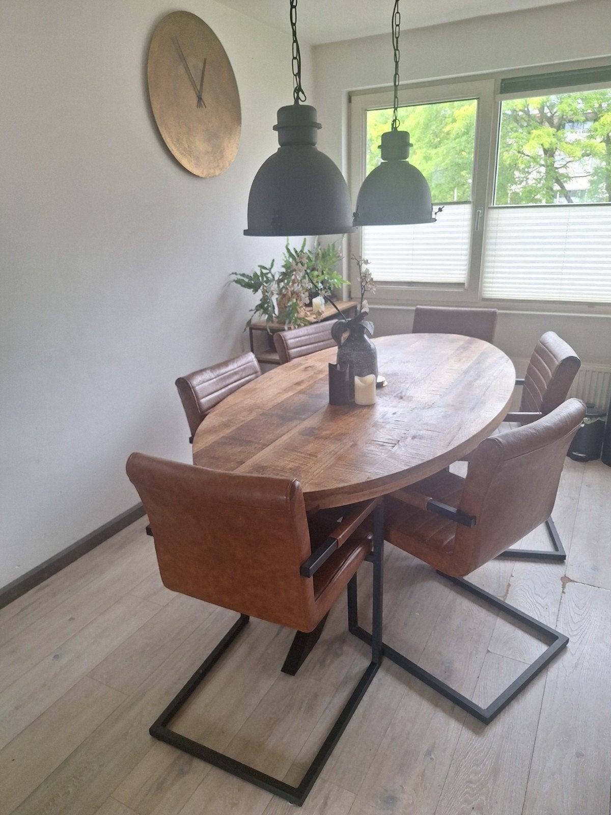 Eettafel Trevor mangohout ovaal spinpoot 78x200x100, Ophalen, 100 tot 150 cm, 200 cm of meer, Zo goed als nieuw
