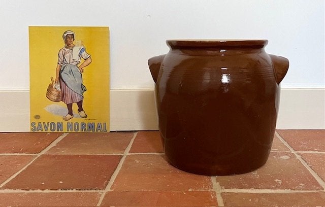 Grote bruine grès olijven pot met grepen, Ophalen of Verzenden