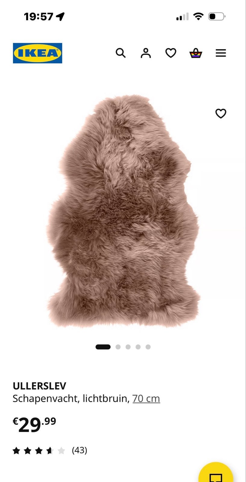 2x IKEA ULLERSLEV Schapenvacht Lichtbruin - Zo goed als nieu, Minder dan 50 cm, 50 tot 100 cm, Bruin, Ophalen of Verzenden