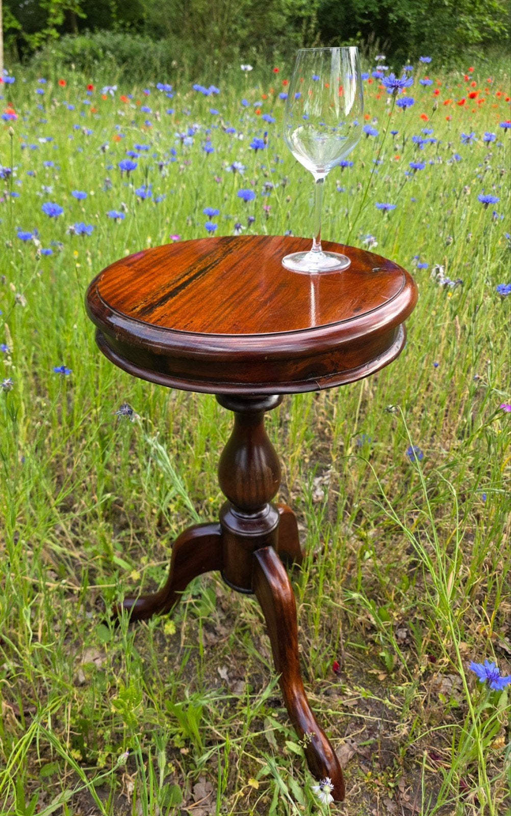 Elegante mahonie tripod wijntafel vintage, Minder dan 55 cm, Klassieke, Rond, Ophalen of Verzenden